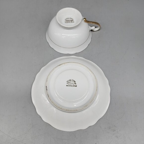 Chugai China Demitasse Teacup & Saucer Rise Floral Black Occupied Japan Vintage - Picture 4 of 7